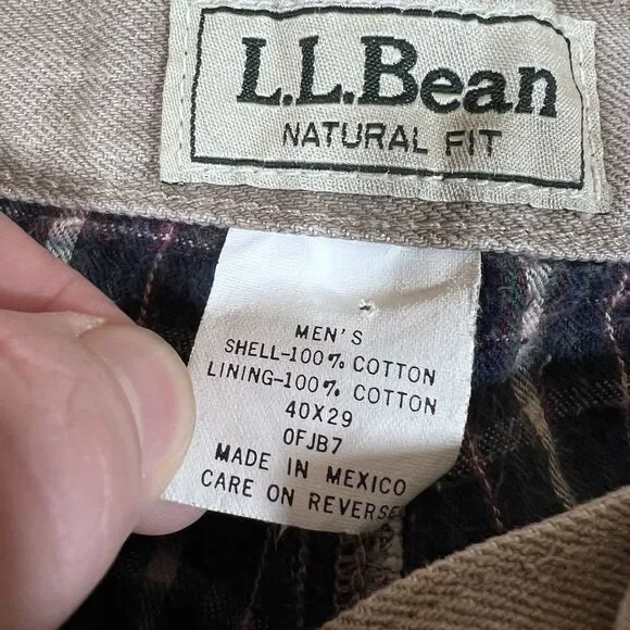 LL Bean Natural Fit Tan Canvas Flannel Lined 100% Cotton Pants Y2K Men's 40x29 - Picture 10 of 16